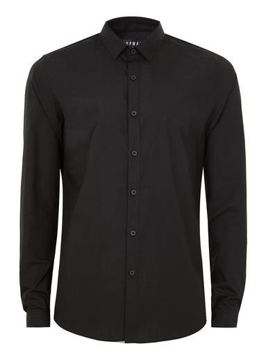 Topman Mens Black Slim Fit Long Sleeve Shirt