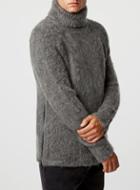 Topman Mens Lux Grey Chunky Turtle Neck Sweater With Zips