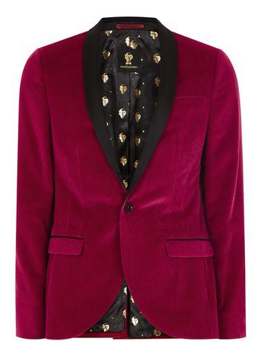 Topman Mens Noose & Monkey Pink 'pollock' Velvet Blazer