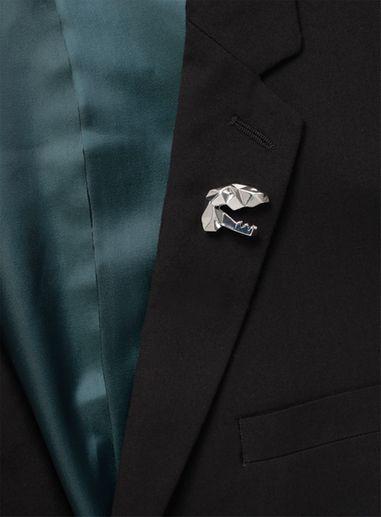 Topman Mens Silver Look Origami Dinosaur Brooch*