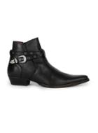 Topman Mens Black Leather Western Buckle Boots