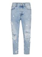 Topman Mens Blue Light Wash Extreme Rip Tapered Jeans