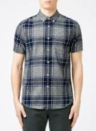 Topman Mens Blue Navy And Grey Tartan Short Sleeve Casual Shirt