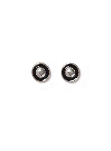 Topman Mens Silver Look And Black Inlay Cirlce Stud Earrings*