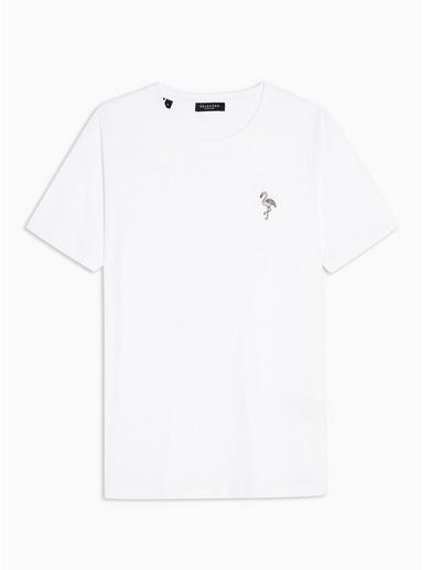 Selected Homme Mens Selected Homme White Flamingo Embroidered T-shirt