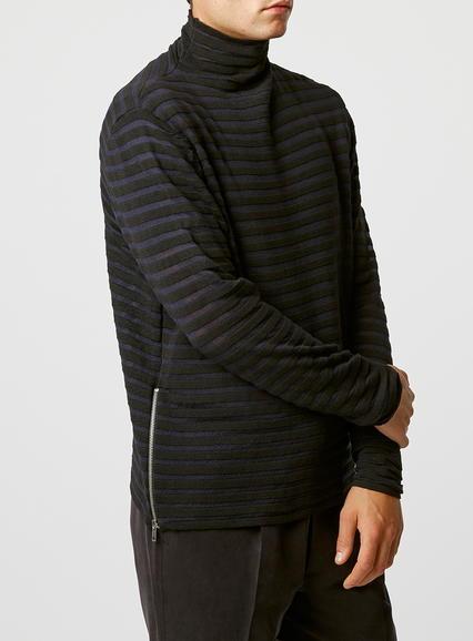 Topman Mens Black Lux Sheer Stripe Roll Neck Jumper