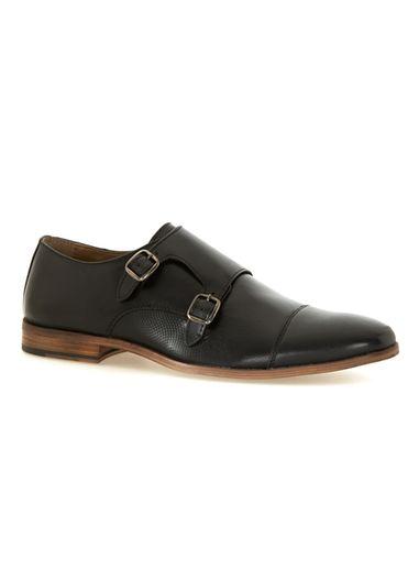 Topman Mens Brown Black Leather Monk Shoes