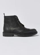 Topman Mens Black Leather Harvey Brogue Boots