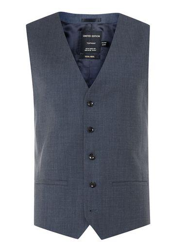 Topman Mens Blue Limited Edition Navy Skinny Fit Suit Vest