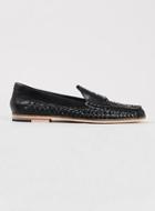 Topman Mens Marne Loafer Black Leather Woven Loafers
