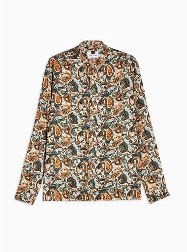 Topman Mens Green Stone Paisley Slim Shirt