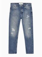 Topman Mens Blue Mid Wash Vintage Tapered Jeans