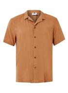 Topman Mens Brown Tan Viscose Short Sleeve Casual Shirt