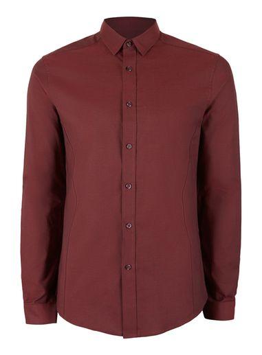 Topman Mens Red Burgundy And Black Stretch Skinny Fit Dress Shirt