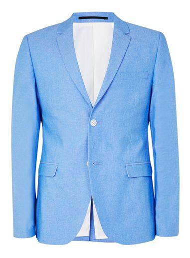 Topman Mens Bright Blue Chambray Skinny Fit Blazer