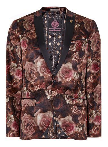 Topman Mens Noose & Monkey Floral Pink Velvet 'elton Rose' Blazer
