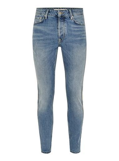 Topman Mens Blue Light Wash Stretch Skinny Jeans With Side Taping