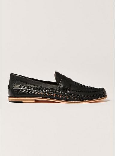 Topman Mens Black Leather Weave 'mantis' Loafers