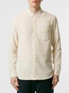 Topman Mens Cream Grid Check Long Sleeve Casual Shirt
