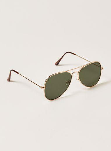 Topman Mens Gold And Green Hunter Aviator Sunglasses