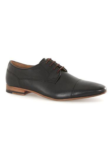 Topman Mens Black Leather Toecap Formal Shoes