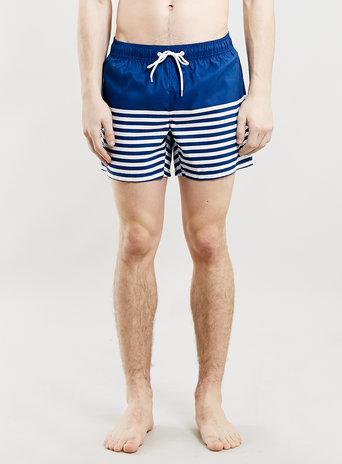Topman Mens Blue/ White Breton Swim Shorts
