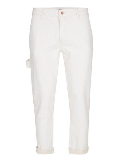 Topman Mens Cream Off White Tapered Cropped Worker Trousers