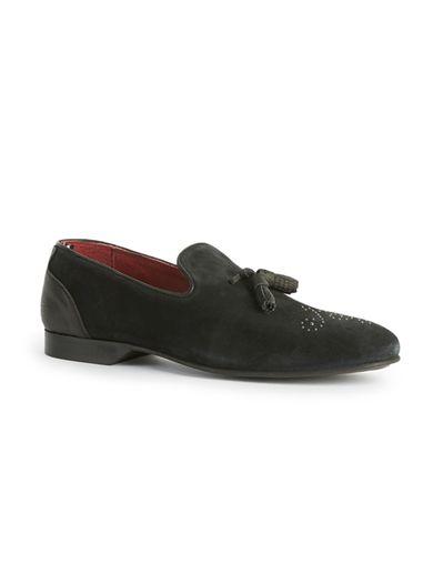 Topman Mens Black Suede Tassel Loafers