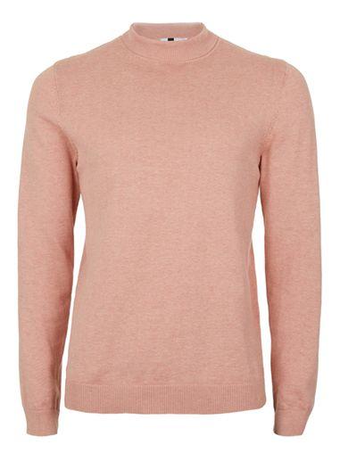Topman Mens Pink Marl Mini Roll Neck Sweater