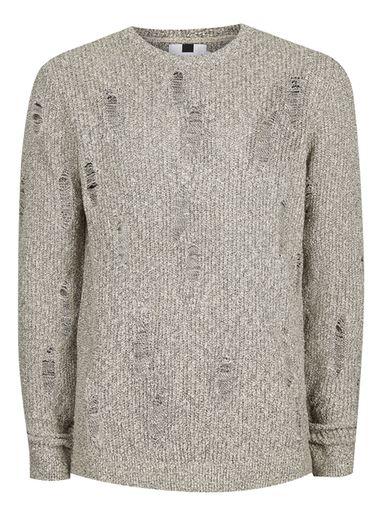 Topman Mens Stone Twist Ripped Slim Fit Jumper