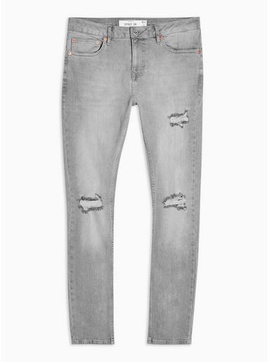 Topman Mens Black Light Grey Rip Spray On Jeans
