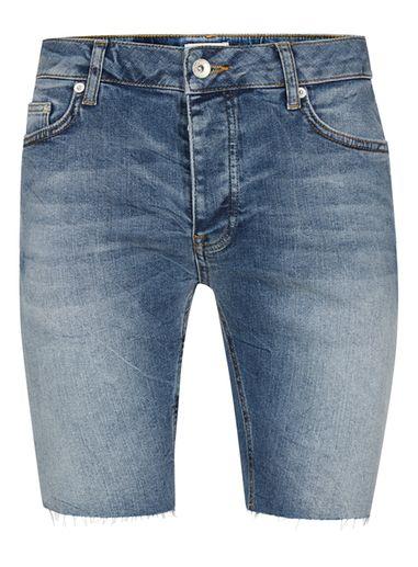 Topman Mens Blue Mid Wash Raw Edge Stretch Skinny Denim Shorts