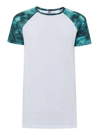 Topman Mens White Longline Printed T-shirt