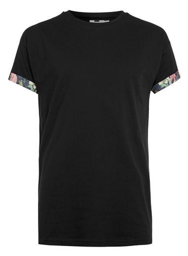 Topman Mens Black Floral Roller Fit T-shirt