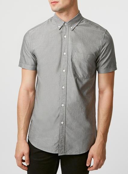 Topman Mens Grey Oxford Short Sleeve Casual Shirt
