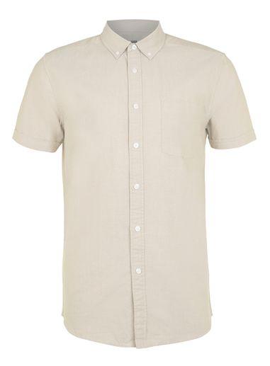 Topman Mens Brown Stone Oxford Short Sleeve Casual Shirt