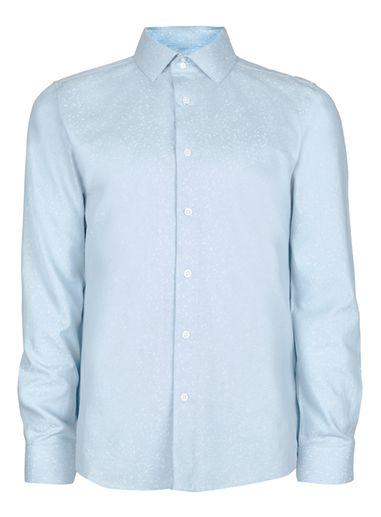 Topman Mens White Light Blue Jacquard Slim Fit Dress Shirt