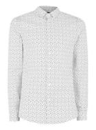 Topman Mens White And Blue Fragment Print Muscle Long Sleeve Shirt