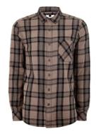 Topman Mens Stone And Navy Checked Long Sleeve Shirt