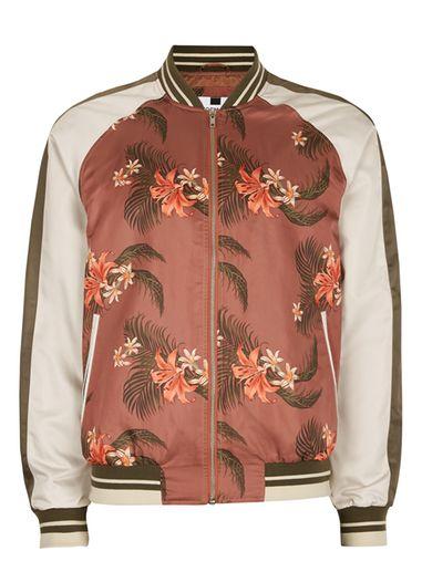 Topman Mens Brown Tropical Stripe Lightweight Bomber Jacket