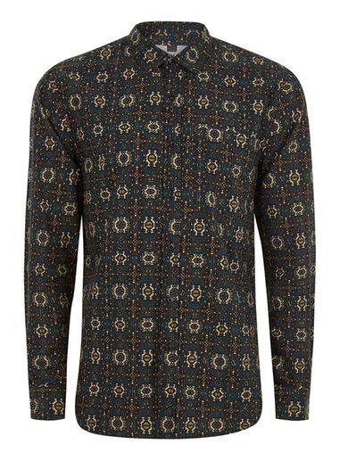Topman Mens Multi Geometric Print And Pinstripe Shirt