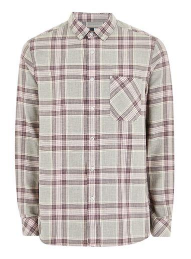 Topman Mens Grey And Pink Wash Check Shirt