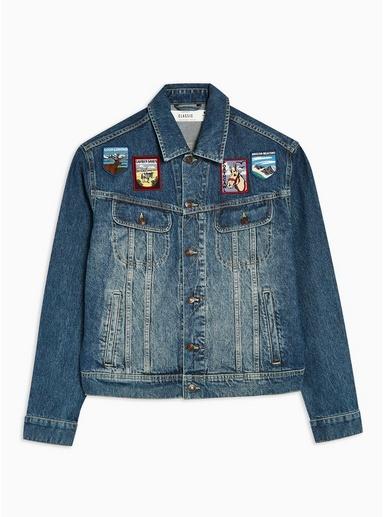 Topman Mens Blue Mid Washed Badged Denim Jacket
