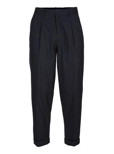 Topman Mens Black Navy Pinstripe Tapered Crop Trousers