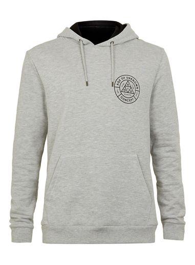 Topman Mens Grey Marl Concept Print Classic Fit Hoodie