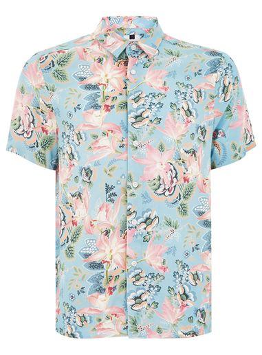 Topman Mens Blue Floral Print Shirt