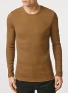 Topman Mens White Long Sleeve Brown Ribbed T-shirt