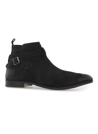 Topman Mens Black Brushed Suede Buckle Chelsea Boots