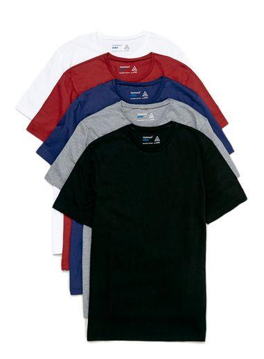 Topman Mens White, Black, Grey, Burgundy And Navy Crew Neck T-shirt Multipack*