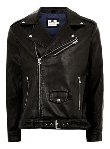 Topman Mens Black Faux Leather Oversized Biker Jacket